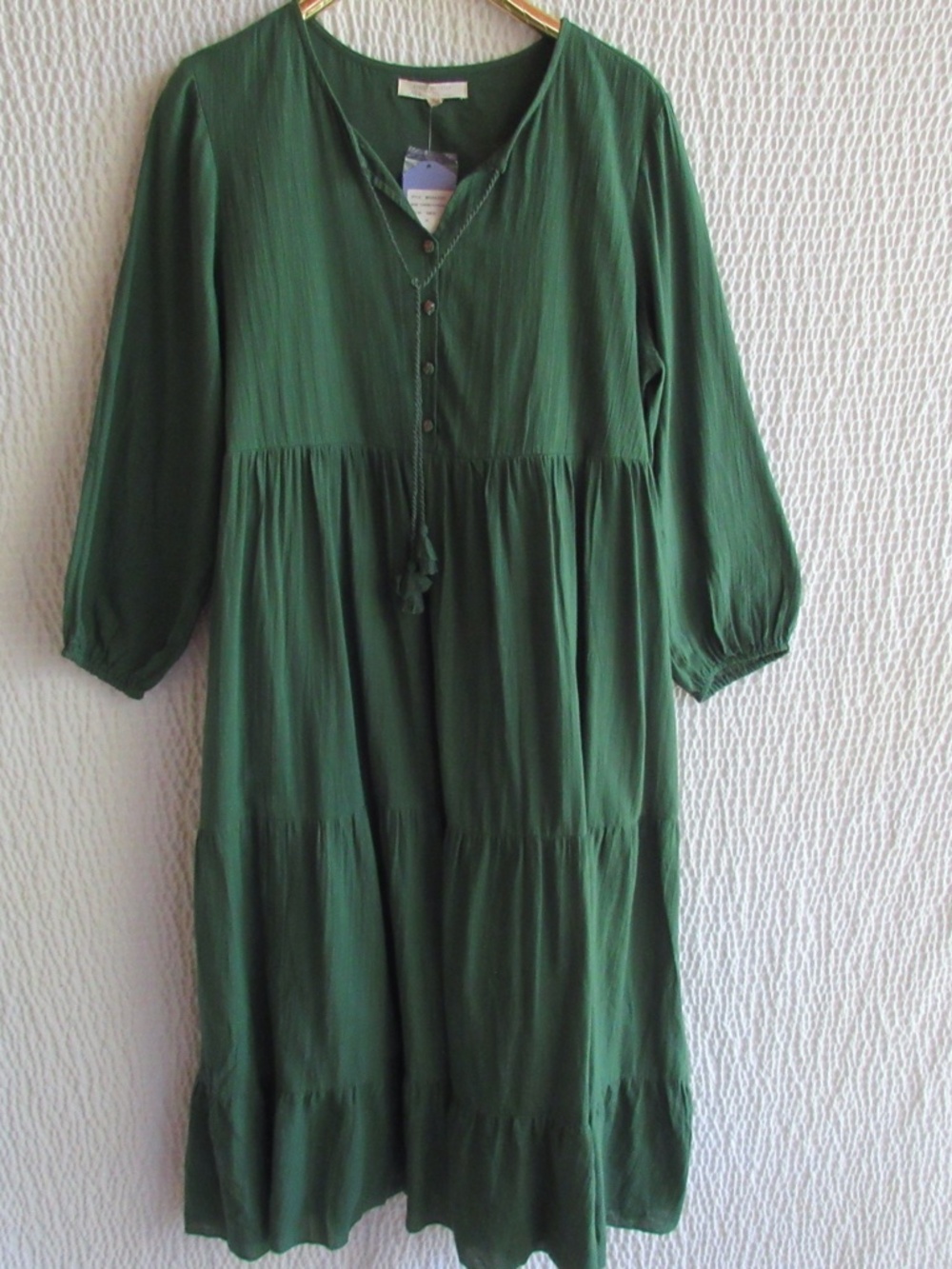 April Cornell Concerto Prairie Dress XL Cottage Peasant Pockets Green COTTON